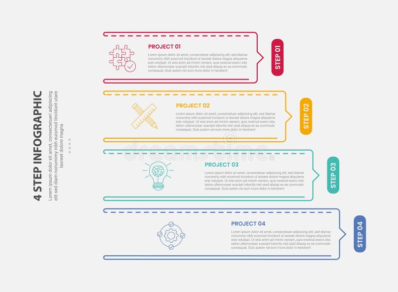 4 points template infographic outline style with 4 point step template with outline rectangle vertical stack with arrow on edge royalty free illustration
