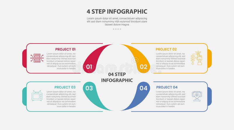 4 points template infographic outline style with 4 point step template with square base center with fluid shape base for slide vector illustration