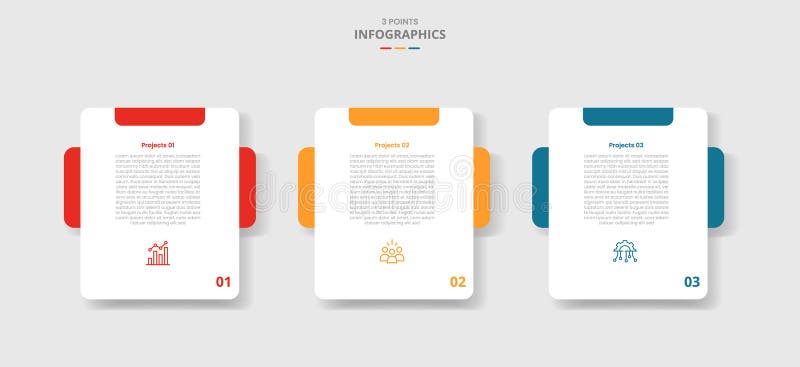 3 points template infographic with round box with creative header and box behind with drop shadow style with three stage list vector illustration
