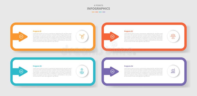 4 points template infographic with round rectangle and arrow inside with drop shadow style with 4 stage list information vector illustration