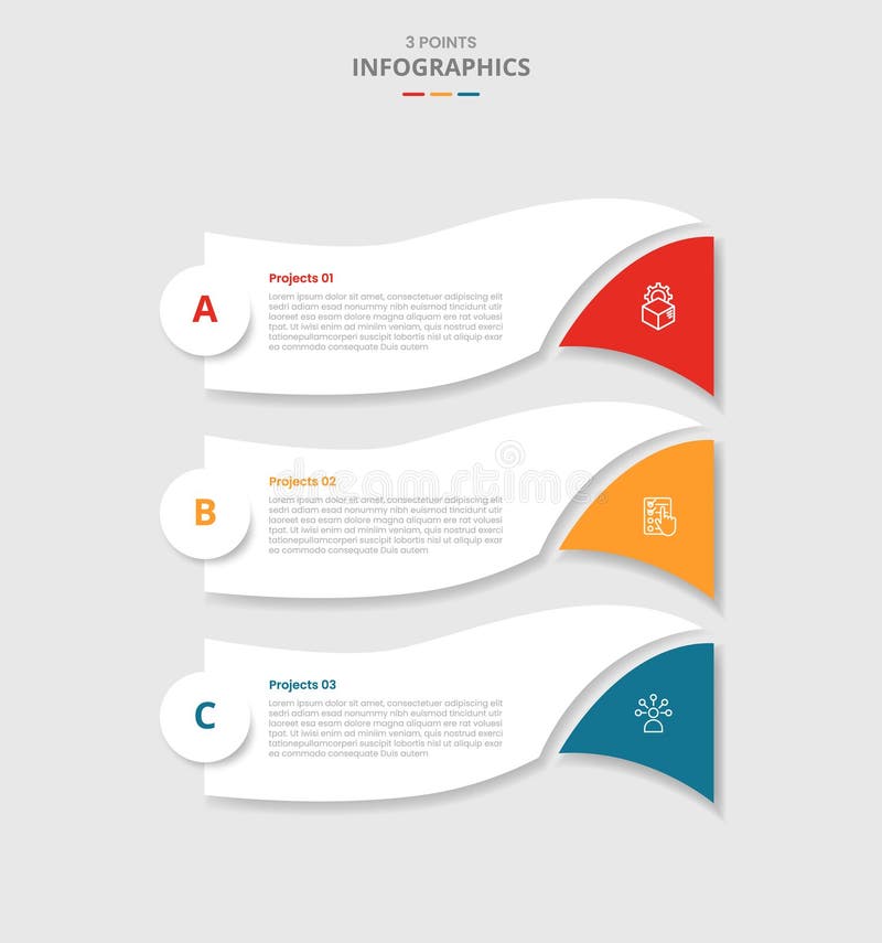 3 points template infographic with swirl curve wave with slice edge bottom with drop shadow style with three stage list royalty free illustration