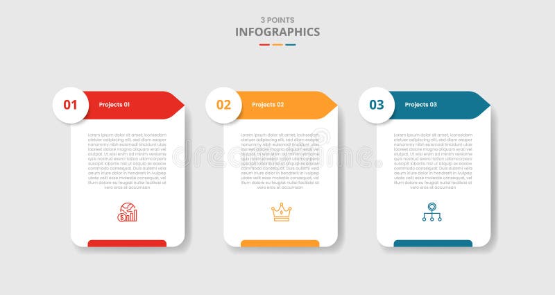 3 points template infographic with table box container with circle and arrow direction with drop shadow style with three stage royalty free illustration