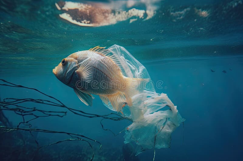 Poisson Dans Un Sac En Plastique Transparent Sous L'eau, Pollution De  L'environnement, IA Générative Banque D'Images et Photos Libres De Droits.  Image 205188591