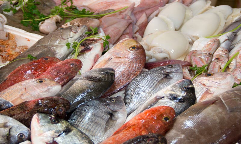 Poissons mélangés à vendre sur un marché image libre de droits Poissons mélangés à vendre sur un marché image libre de droits