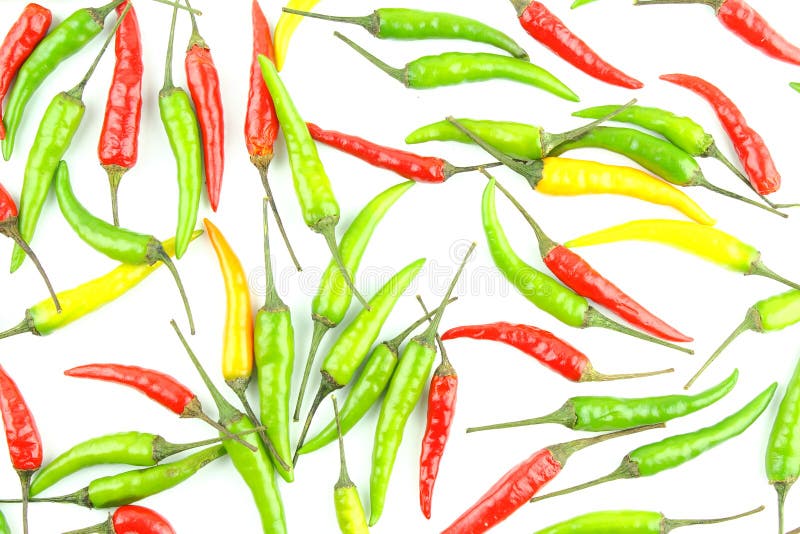 Poivrons de piment thaïlandais colorés frais d'isolement sur une texture blanche de fond de nourriture de fond image stock Poivrons de piment thaïlandais colorés frais d'isolement sur une texture blanche de fond de nourriture de fond image stock