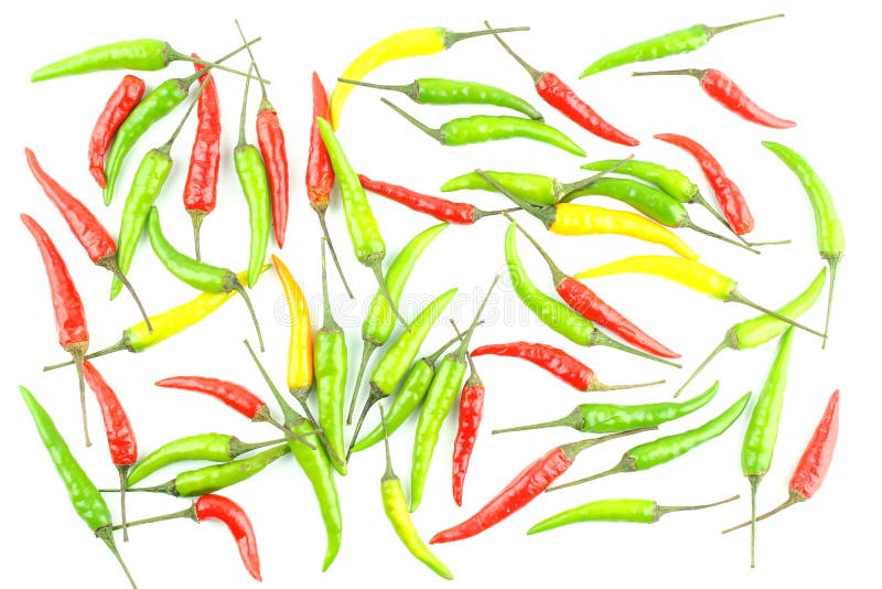 Poivrons de piment thaïlandais colorés frais d'isolement sur une texture blanche de fond de nourriture de fond image stock Poivrons de piment thaïlandais colorés frais d'isolement sur une texture blanche de fond de nourriture de fond image stock