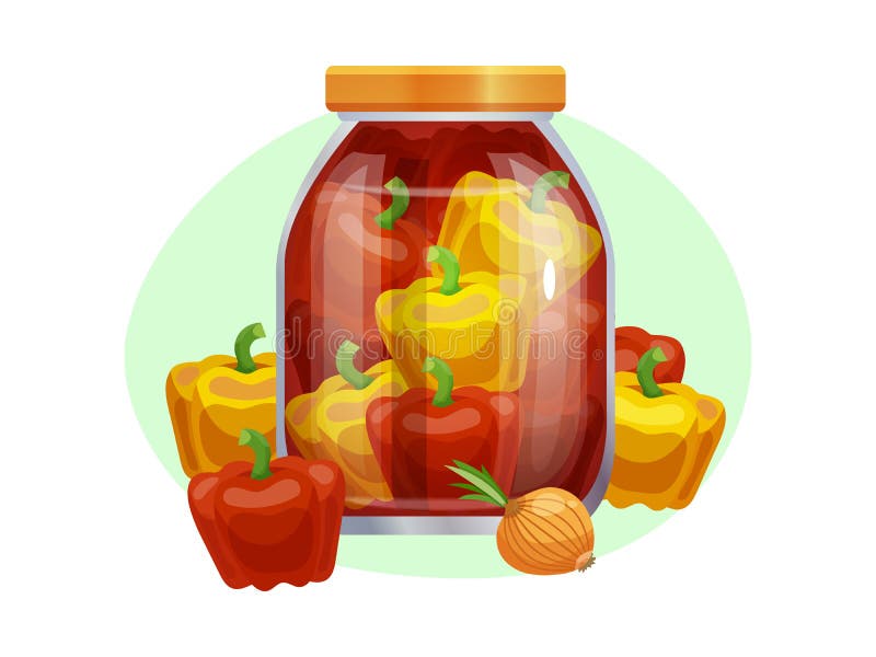 Pickles composition with isolated image of marinated vegetables in glass jars with ripe fruits vector illustration. Pickles composition with isolated image of marinated vegetables in glass jars with ripe fruits vector illustration