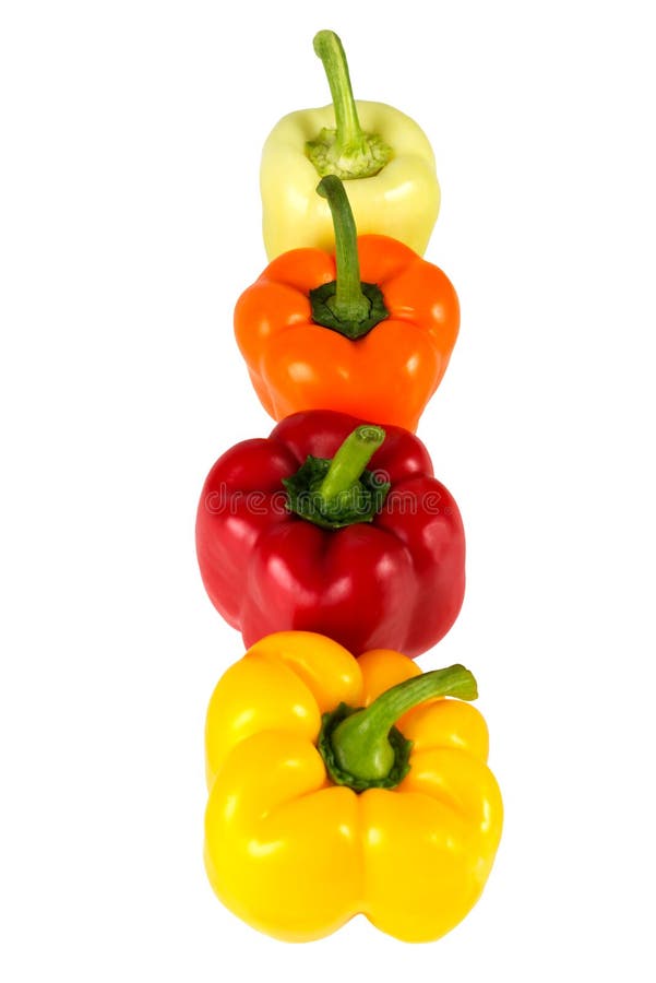 Poivrons rouges, jaunes, verts, oranges doux d'isolement sur le fond blanc photographie stock Poivrons rouges, jaunes, verts, oranges doux d'isolement sur le fond blanc photographie stock