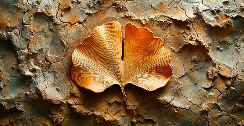 Pojedynczy liść ginkgo biloba na pękniętej strukturze ziemi ilustracji