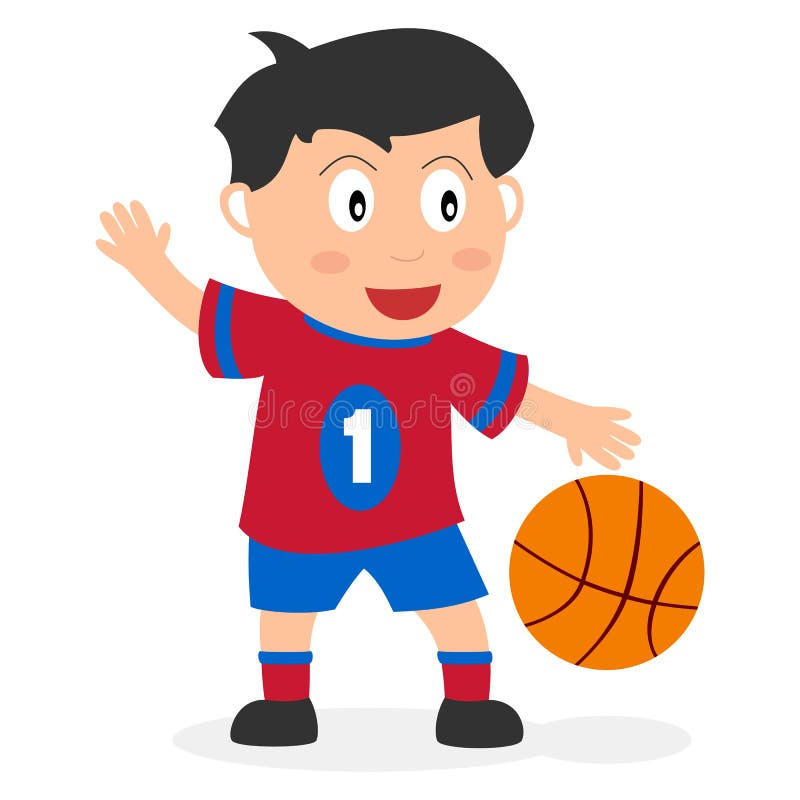 Pojke som spelar basket isolerat på vitt stock illustrationer
