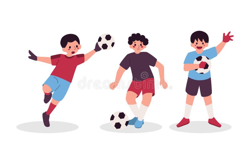 Boy Playing Football Soccer Player Sport Character Isolated. Boy Playing Football Soccer Player Sport Character Isolated.