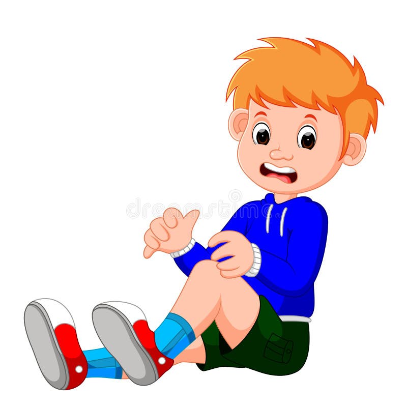 Illustration of boy crying with a scratch on his knee. Illustration of boy crying with a scratch on his knee