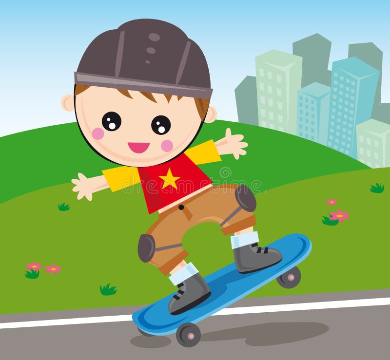 Pojkeskateboard royaltyfri illustrationer