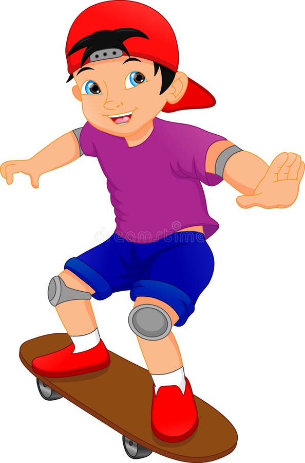 Pojketecknad film som spelar skateboarden vektor illustrationer