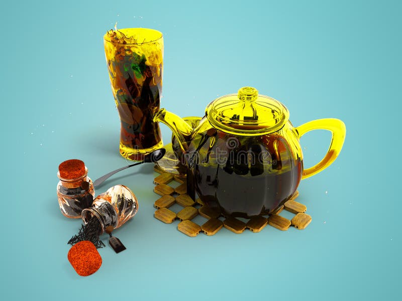 Pojęcie czarna herbata spawa 3d rendering na błękitnym tle z cieniem w glassware royalty ilustracja Pojęcie czarna herbata spawa 3d rendering na błękitnym tle z cieniem w glassware royalty ilustracja