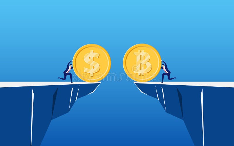 Pojęcie wirtualny biznesowy cyfrowy Bitcoin cryptocurrency Ludzie biznesu chwytów Bitcoin i dolara złota moneta wymieniać royalty ilustracja Pojęcie wirtualny biznesowy cyfrowy Bitcoin cryptocurrency Ludzie biznesu chwytów Bitcoin i dolara złota moneta wymieniać royalty ilustracja