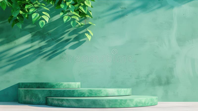 Pokaż swoją letnią modę na minimalnym podium z abstrakcyjnym luksusowym designem i zielonym tłem roślin royalty ilustracja