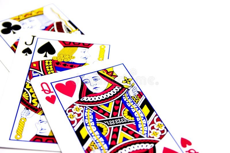 Poker Cards. Queen of hearts jack of spades and king of clubs playing poker cards isolated on white background stock image Poker Cards. Queen of hearts jack of spades and king of clubs playing poker cards isolated on white background stock image