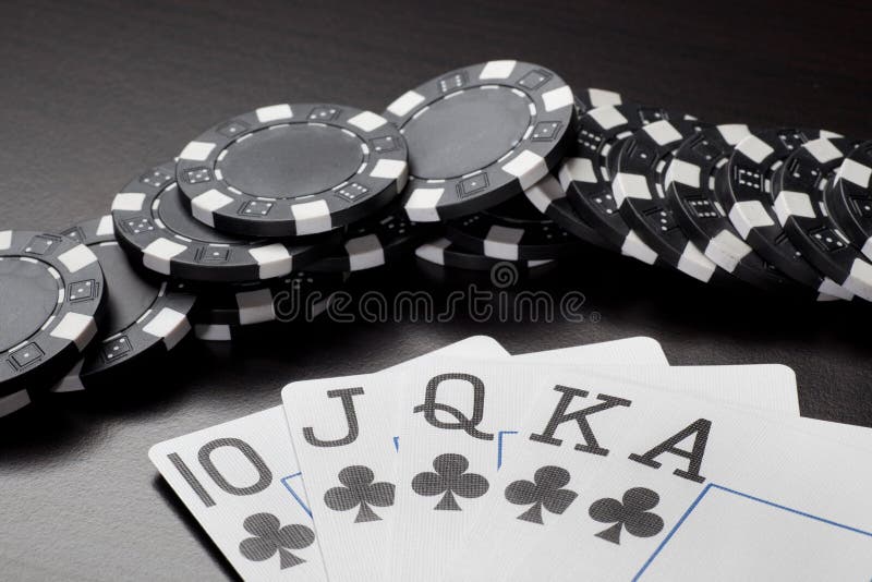 Poker Cards with Gambling Chips Royal Flush Stock Photo Image of