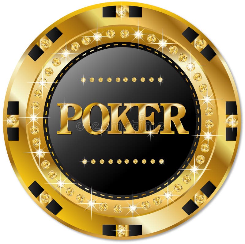 Poker golden chip with brilliants. Golden poker illustrations