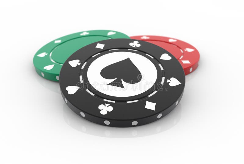 Poker chips on white with reflection. Computer generated image. Poker black white illustrations