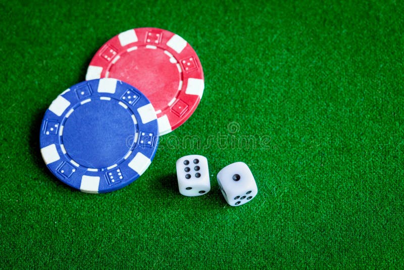 Poker Chips and Dice on Green Background Top View Stock Image Image