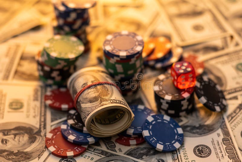 Poker Chips and Money, Dollars. Stock Photo Image of casino
