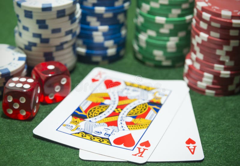 Poker Chips Playing Cards Dice Stock Photo Image of baize, king 55400002