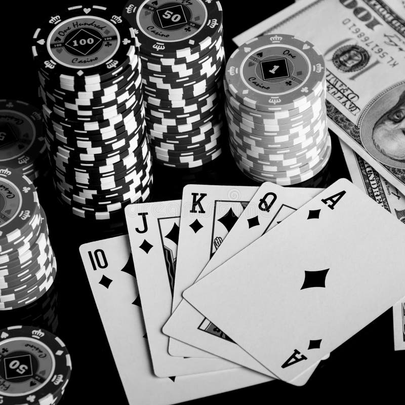 Poker Combination chips Playing cards and dollars in casino. Poker Combination chips Playing cards and dollars in casino