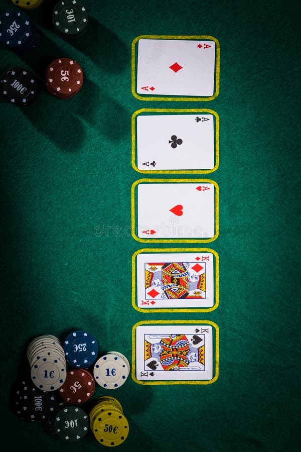 Poker Concept with Cards on Green Table. Handranking Categories Full