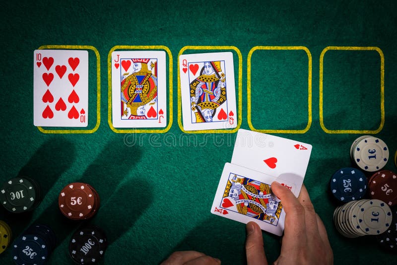 Poker Concept with Cards on Green Table. Handranking Categories Full