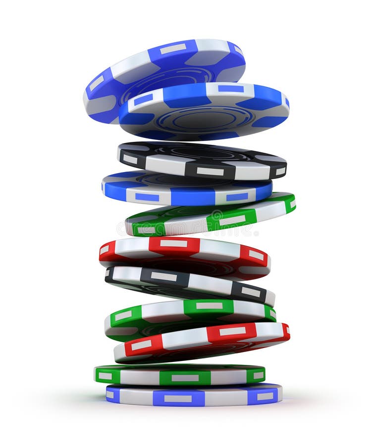 Poker gambling chips falling in pile isolated on white. Poker black white illustrations