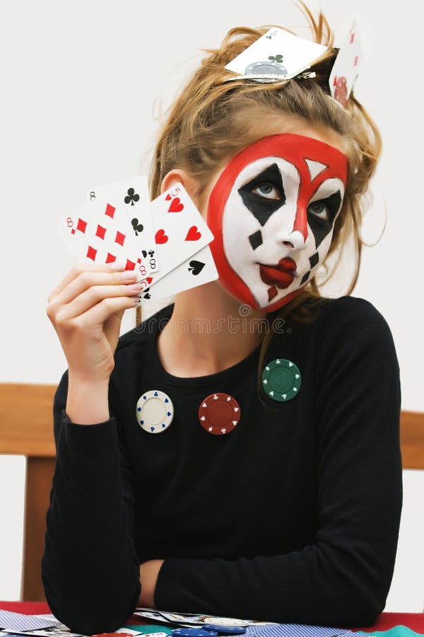 Flying Poker Cards Above the Casino Table with Gamer Girl Background