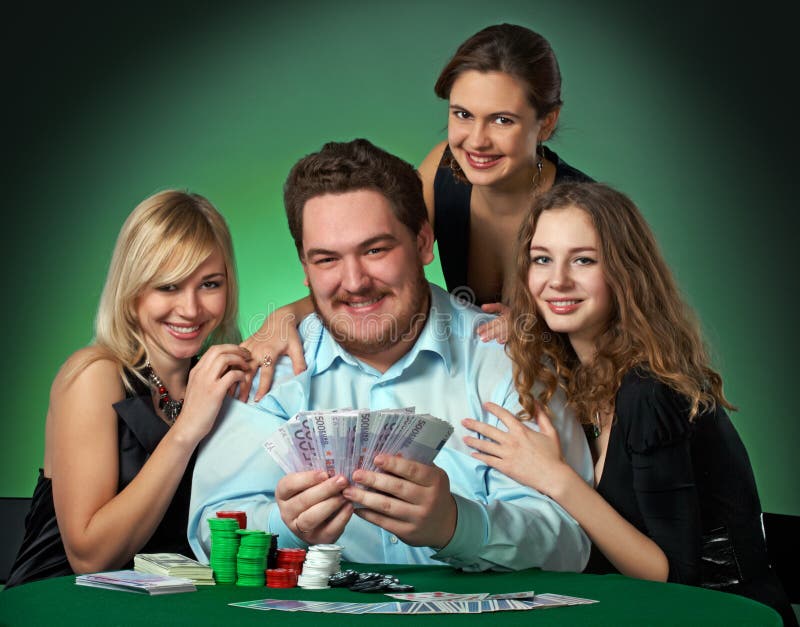 Poker Players in Casino with Cards and Chipsv Stock Photo Image of