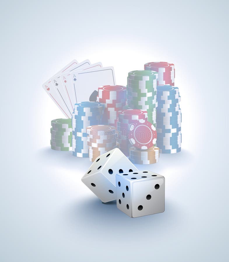 Clipart of Stacks of Casino Poker Chips and Dice - Royalty Free