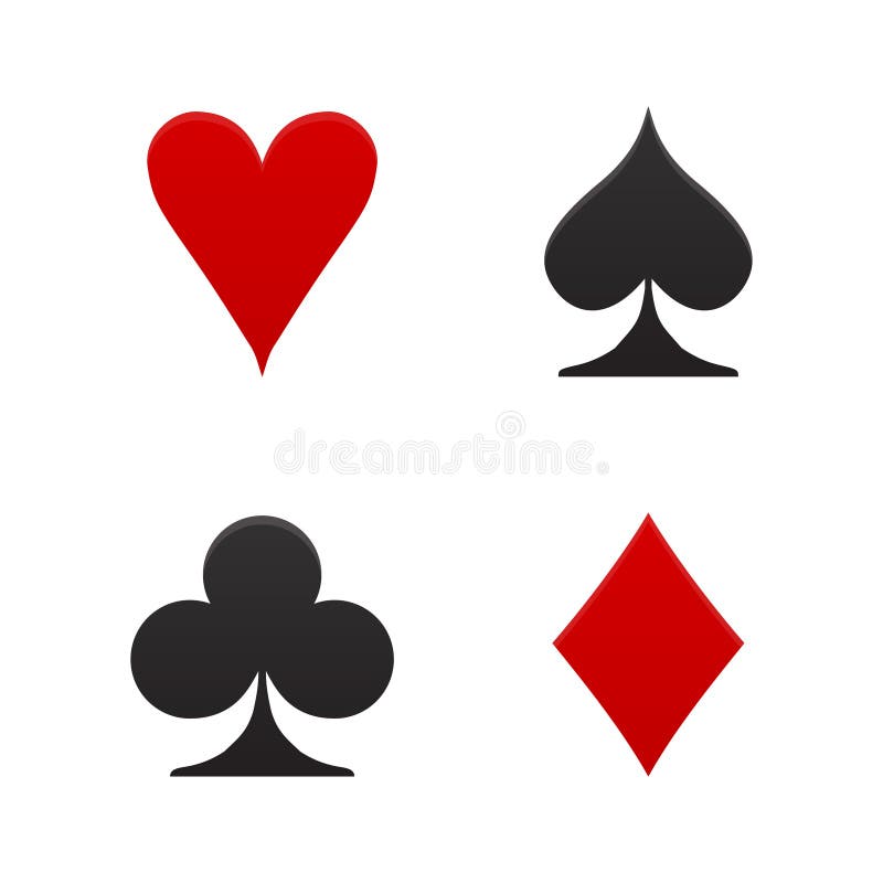 Pokerkortet passar - hjärtor, klubbor, spadar och diamanter - på vit bakgrund Illustration för vektor för kasinodobbleritema Svar royaltyfri illustrationer