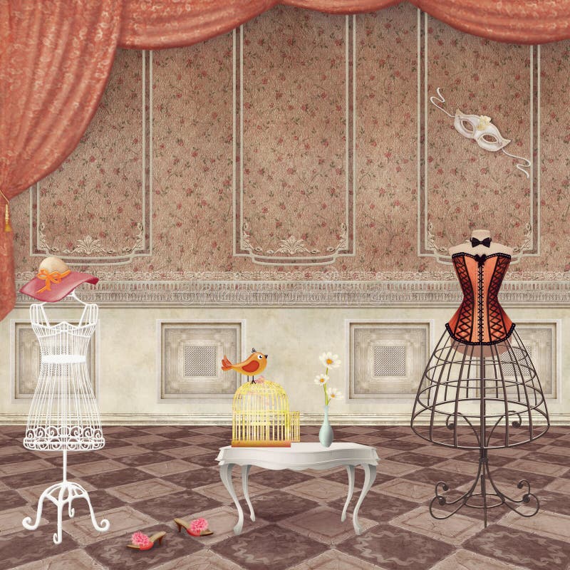 Pokoje z rocznik mody mannequins ilustracja wektor Pokoje z rocznik mody mannequins ilustracja wektor