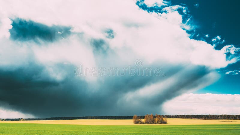 Pola Lub łąki krajobraz Z Zieloną trawą Pod Scenicznej wiosny Błękitnym Dramatycznym niebem Z Białymi Puszystymi chmurami Podeszc zdjęcia stock Pola Lub łąki krajobraz Z Zieloną trawą Pod Scenicznej wiosny Błękitnym Dramatycznym niebem Z Białymi Puszystymi chmurami Podeszc zdjęcia stock