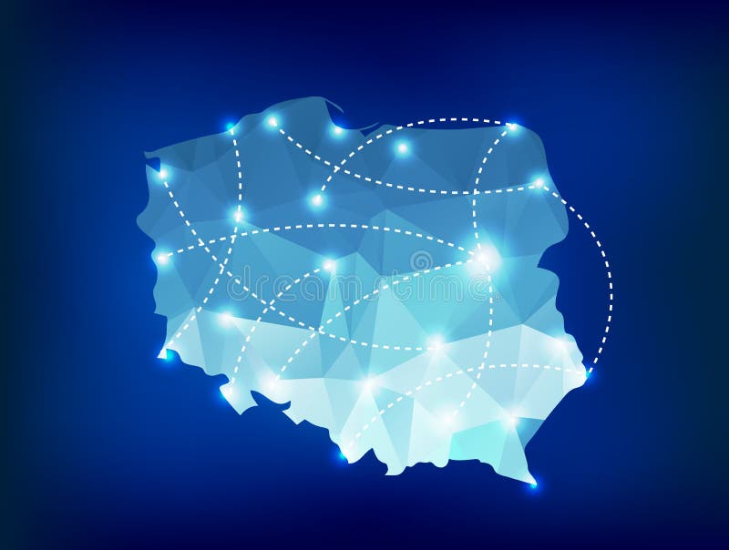 Poland country map polygonal with spot lights plac stock illustration Poland country map polygonal with spot lights plac stock illustration