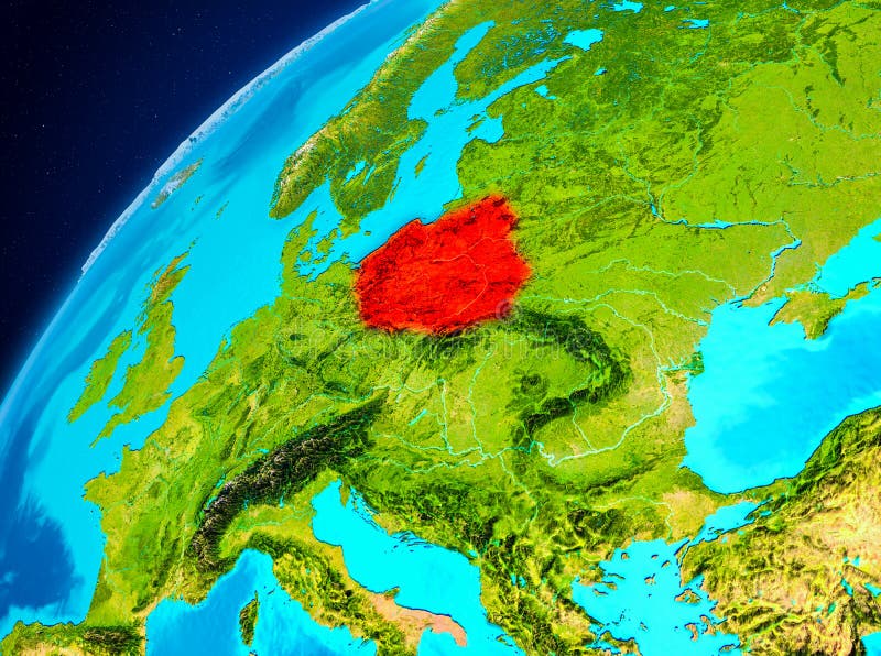 Poland on Earth from space stock image. Image of globe - 107288817