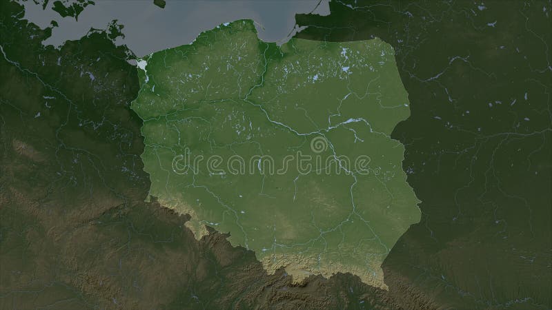 Poland highlighted on a Pale colored elevation map with lakes and rivers. Poland map rivers illustrations