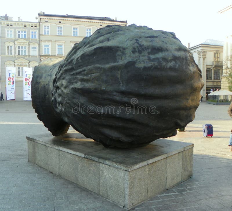Poland, Krakow, Market Square, Giant Head Statue Editorial Photo