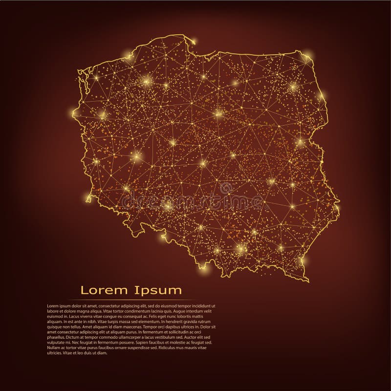 POLAND map. Abstract mash line and point scales on dark geometric background. Wire frame 3D Mesh polygonal network line royalty free illustration POLAND map. Abstract mash line and point scales on dark geometric background. Wire frame 3D Mesh polygonal network line royalty free illustration