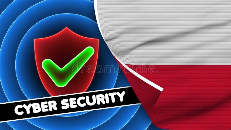 Poland Realistic Flag with Cyber Security Title Fabric Texture 3D