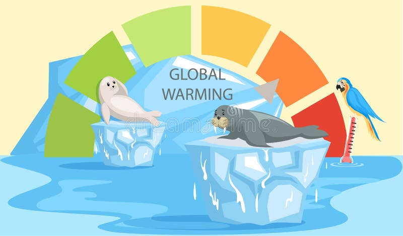 Polar Animals Sitting on Melting Due To Climate Change Ice. Scale with  Indicator of Global Warming Stock Vector - Illustration of temperature,  antarctic: 224062793