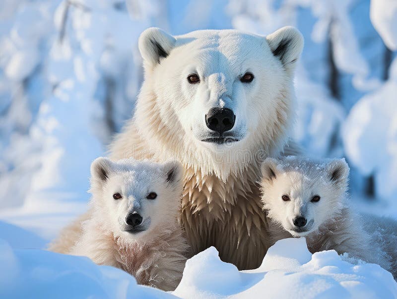 A Polar Bear with Cubs at