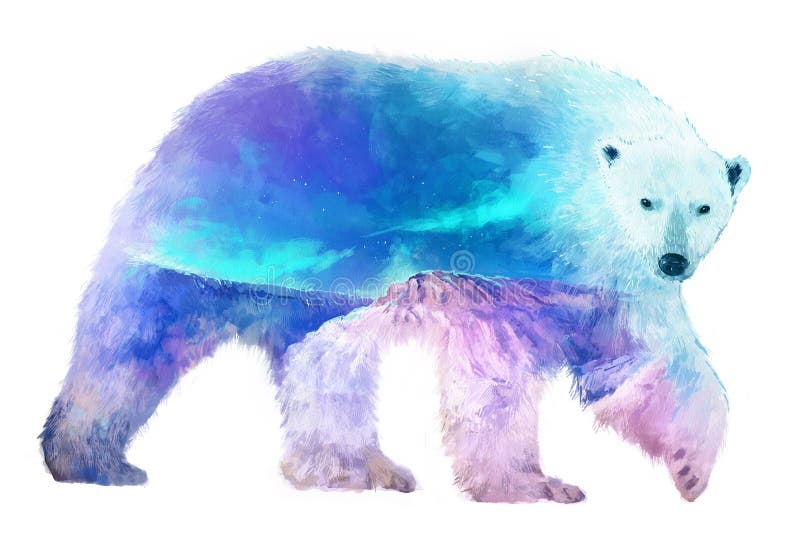 Polar bear double exposure illustration vector illustration