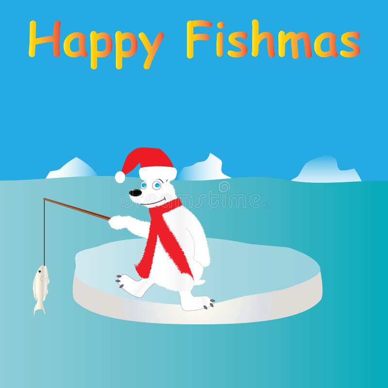 Santa Fishing . Christmas Cartoons With Fishing Elements In Winter