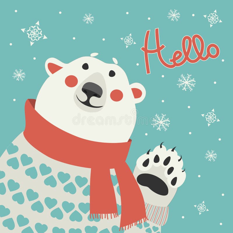 Polar bear in red scarf stock illustration. Illustration of cartoon ...