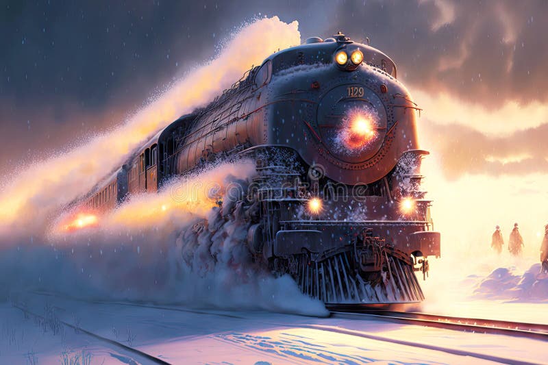 Polar Express Train Rides Fast on Snowcovered Rails Stock Image Image of rail, smoke 273159087